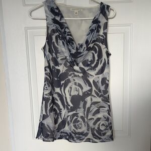 Banana Republic Black and Gray Rose Print Blouse
